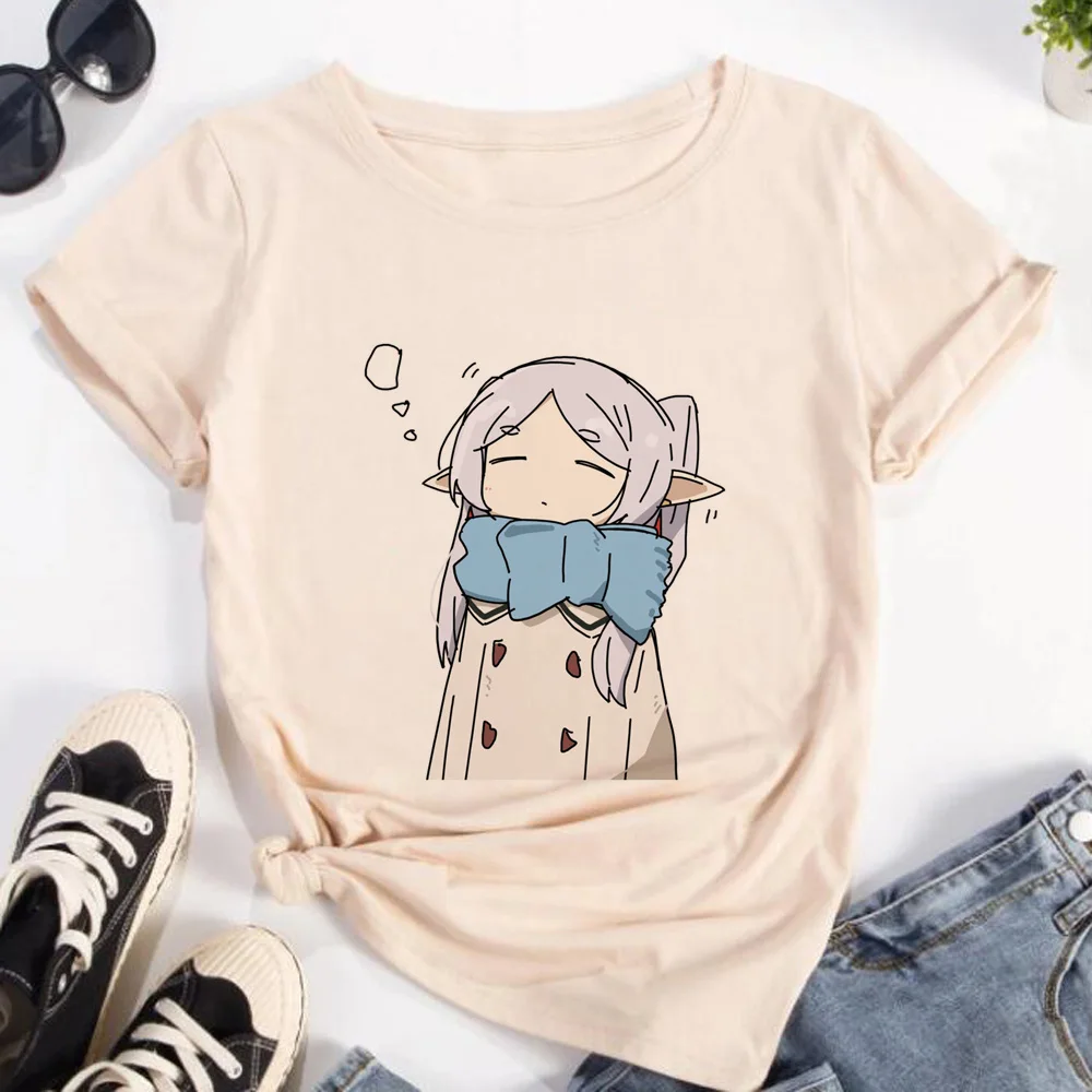Frieren Anime Merchandise - Frieren Tシャツ女性ストリートアニメ面白い Tシャツデザイナー面白い女性服原宿スリーブカジュアル美的服